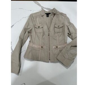 White House Black Market Womens Jacket Size 2 Tan Fitted Zip Up